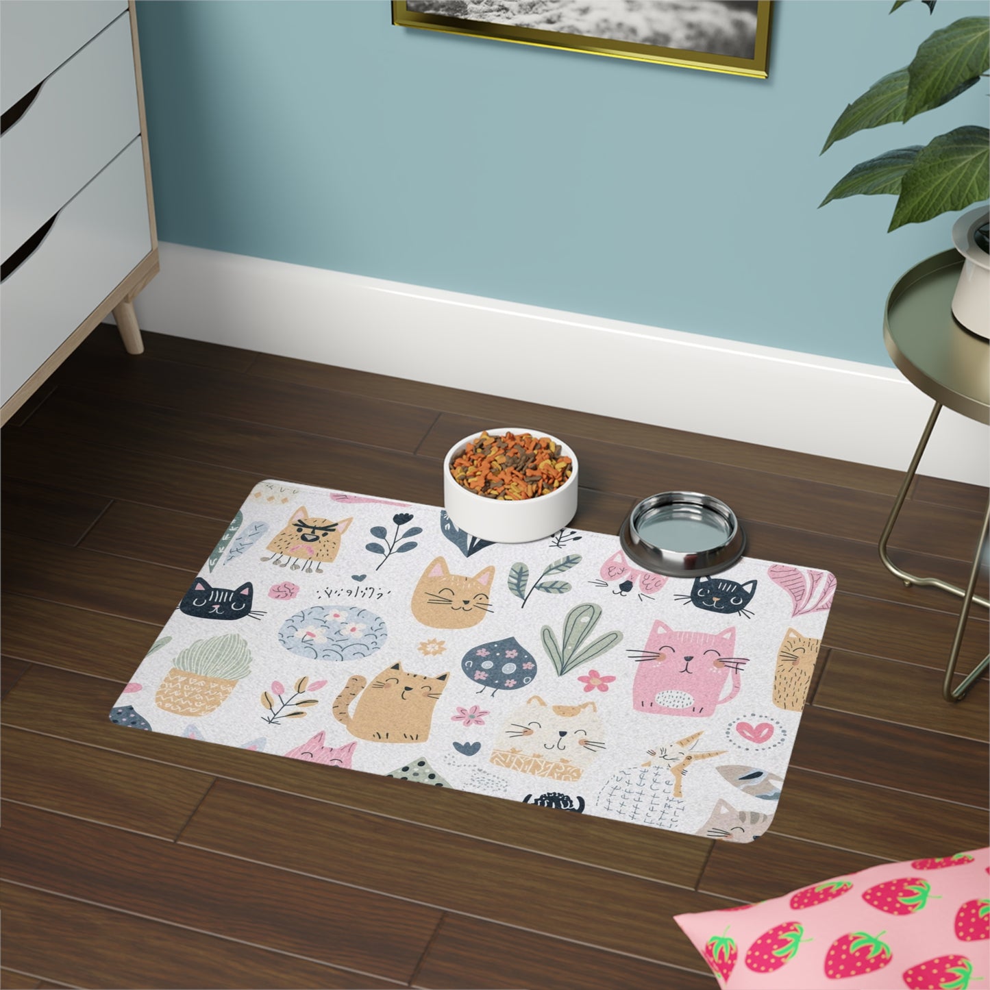 Cute Cat Pattern Pet Food Mat | Non-Slip 12x18
