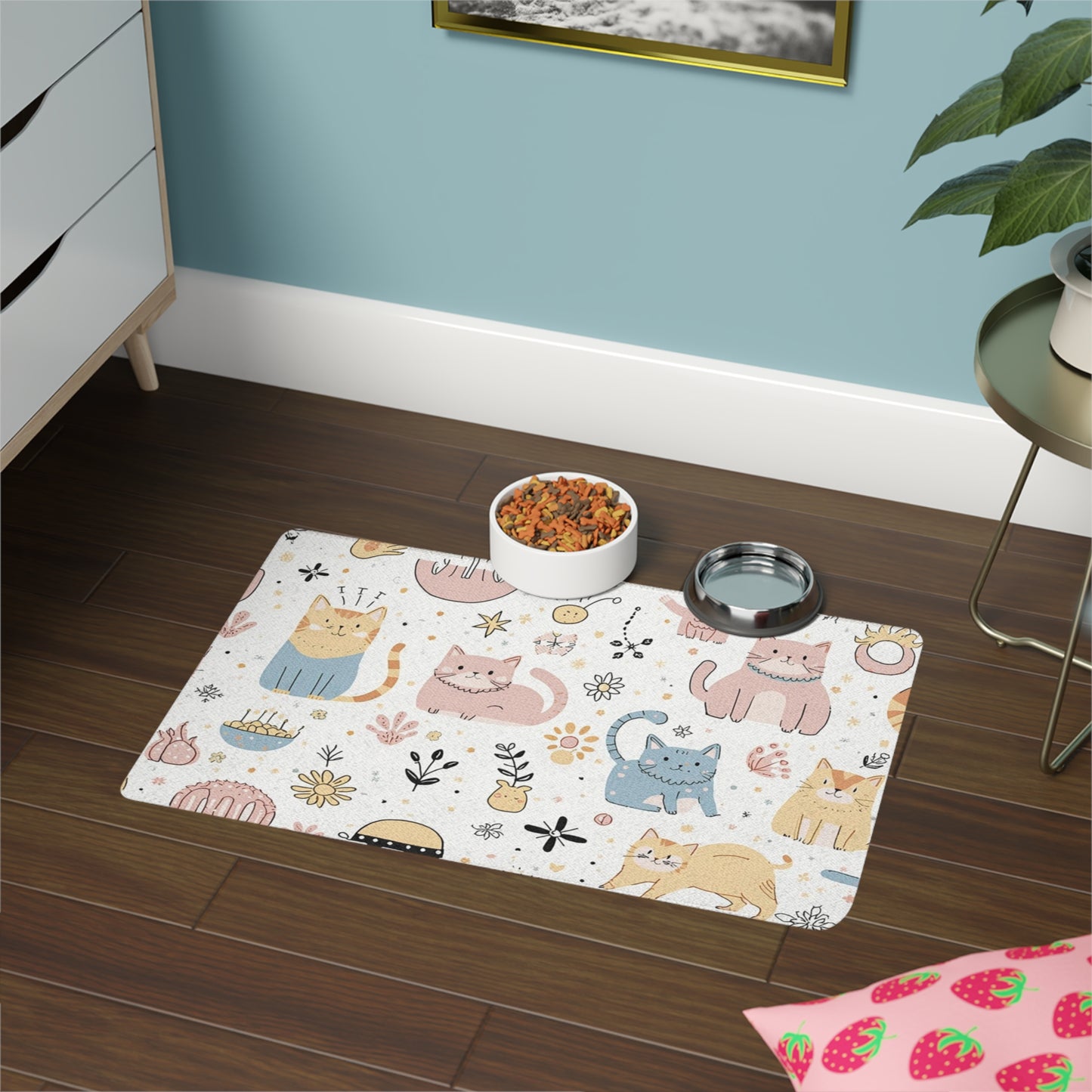 Pastel Cute Cat Food Placemat — Pet Food Mat (12x18)