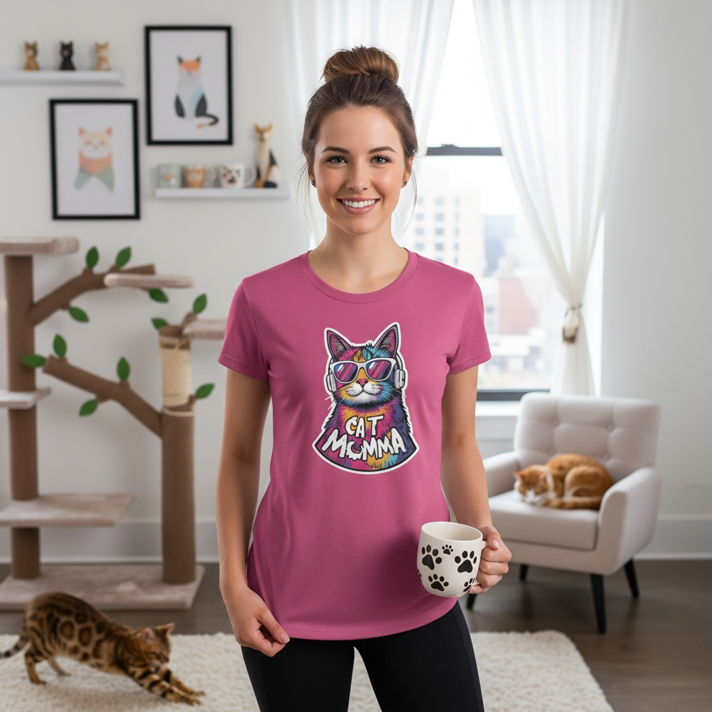 Cat Momma Rainbow Sunglasses Tee | Retro Cat Illustration