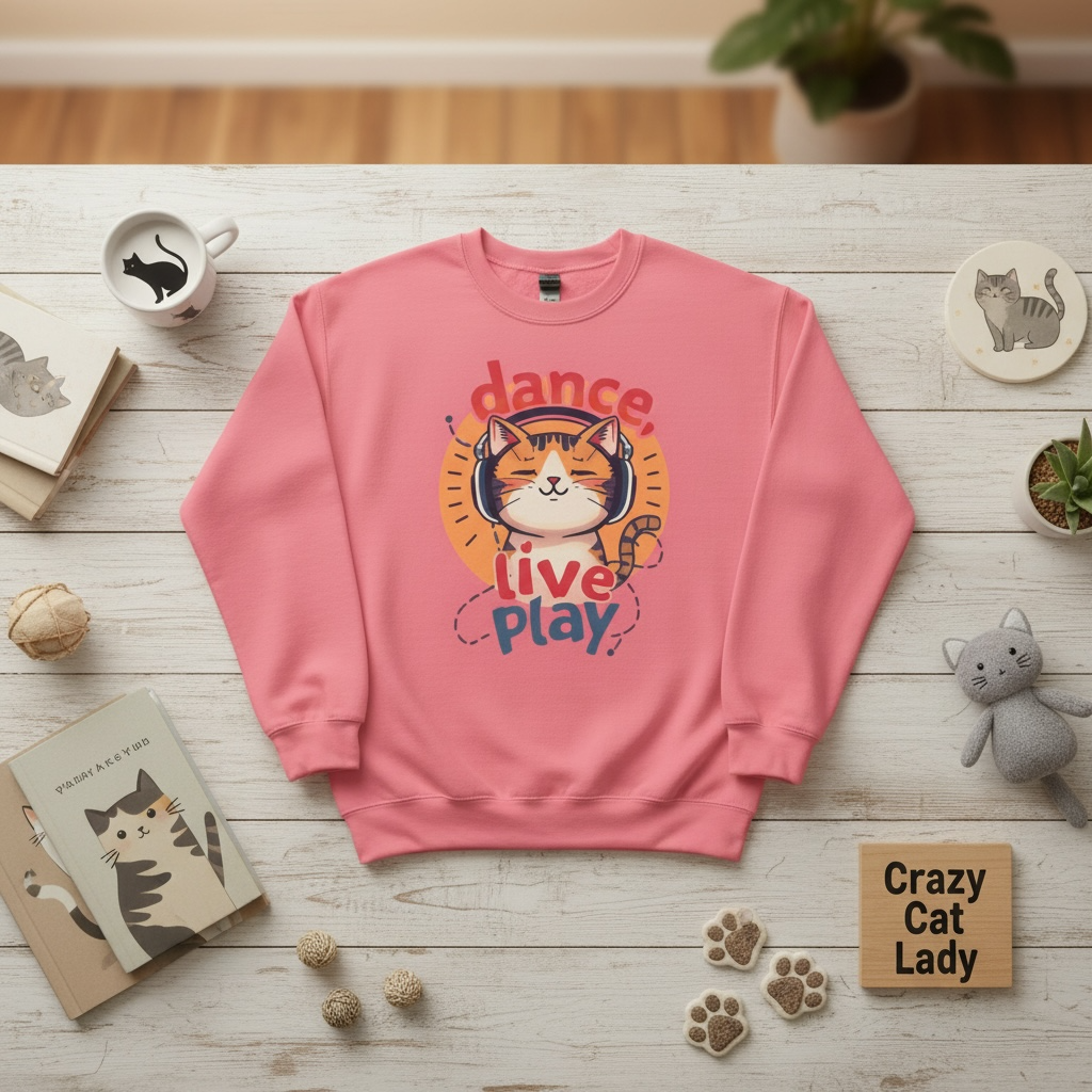 Dance Live Play Cat sweatshirt | Cute Calico Cat Graphic Crewneck