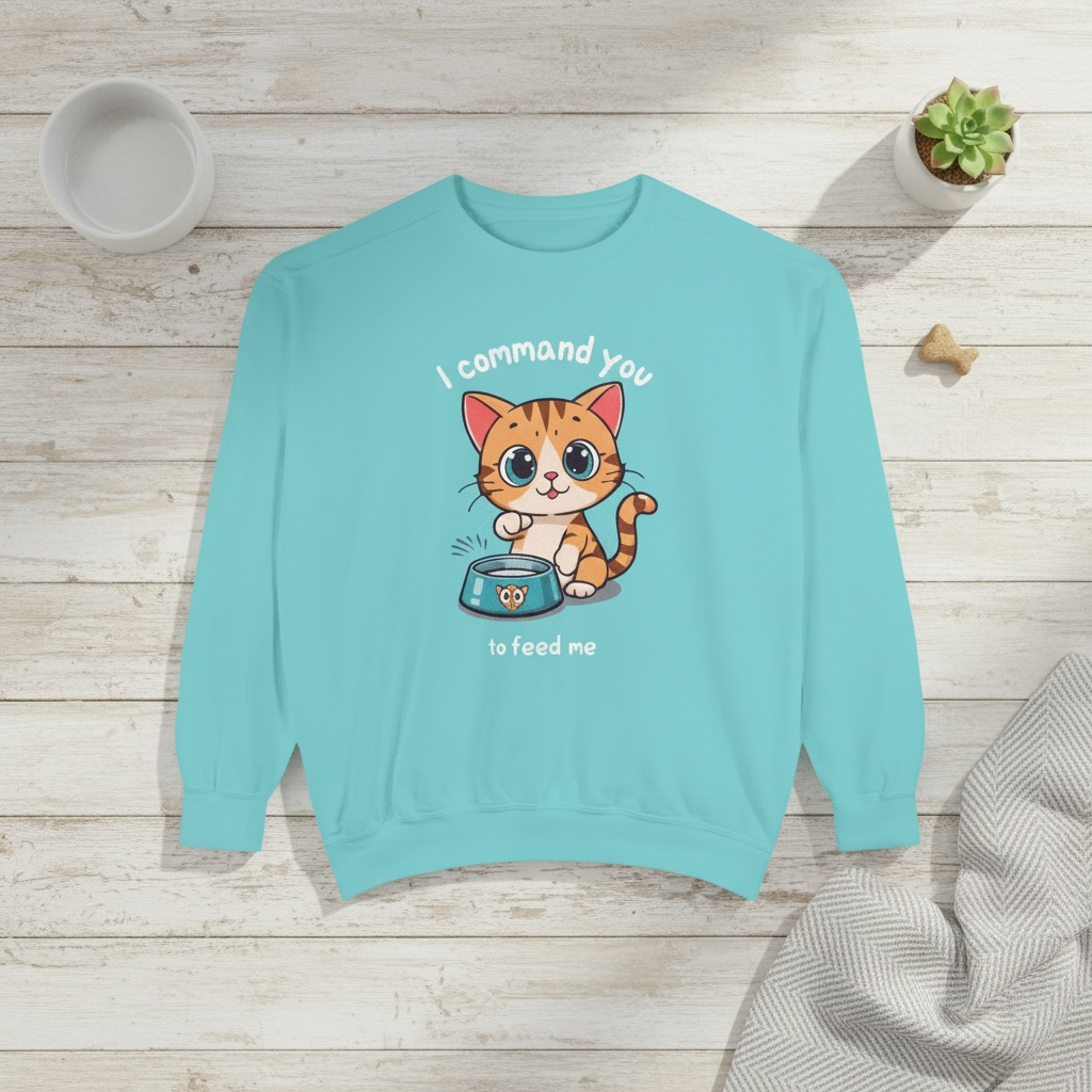 I Command You to Feed Me Cat Illustration Sweatshirt | Cute Kitten Graphic