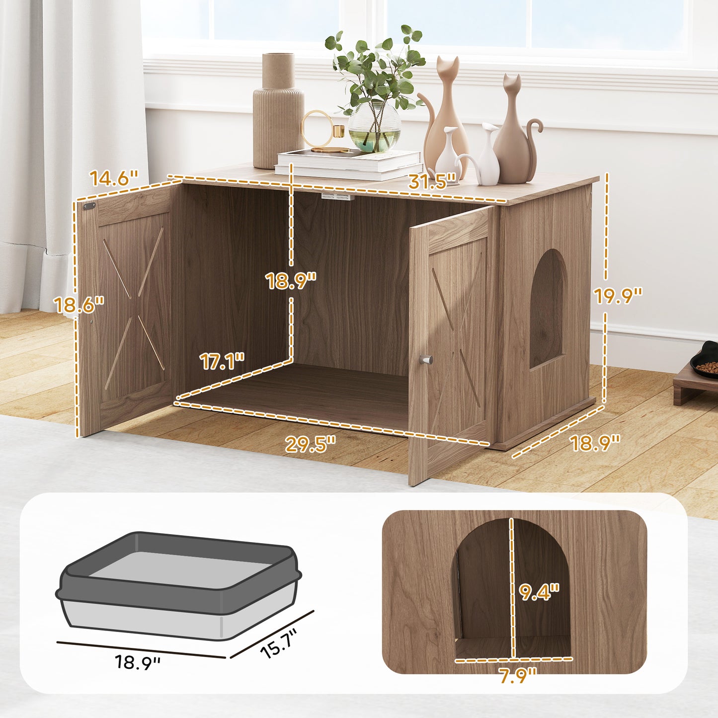 Hidden Cat Litter Box Enclosure With Ventilated Door, Cat Hole, Cat Washroom, Indoor Cat House, Walnut