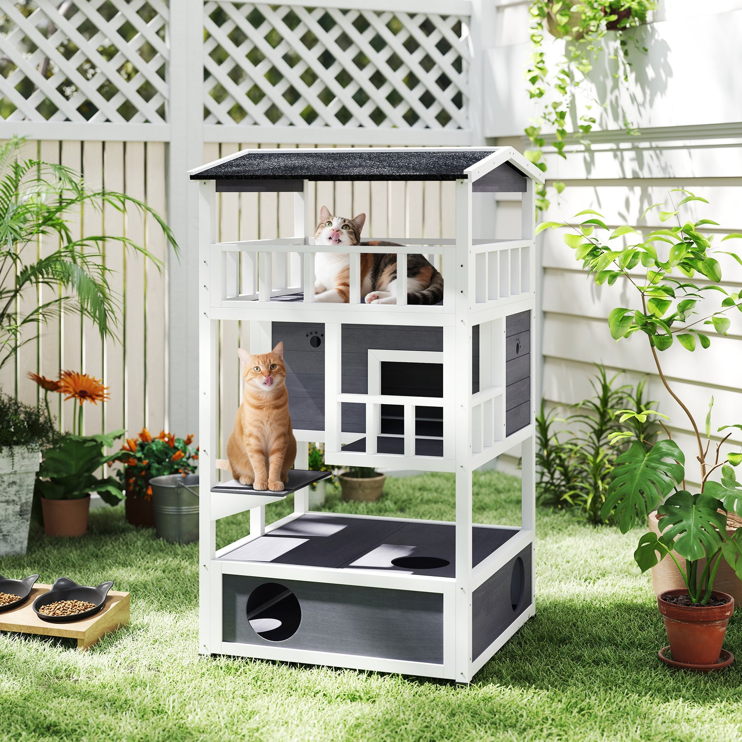 EarthPaw Hideaway - Wooden Outdoor Cat House / Condo With Asphalt Roof