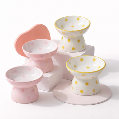Ceramic Dot Cat Bowl