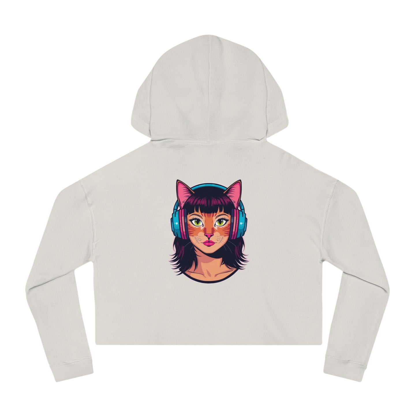Cat Ear Headphone Girl Cropped Hooded Sweatshirt | Cat Face Back