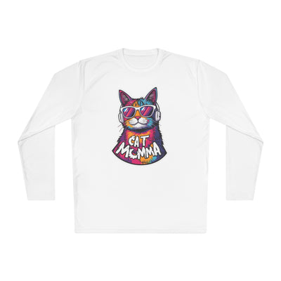 Colorful Cat with Sunglasses Cat Mom Long Sleeve Tee | Retro Neon Cat Design