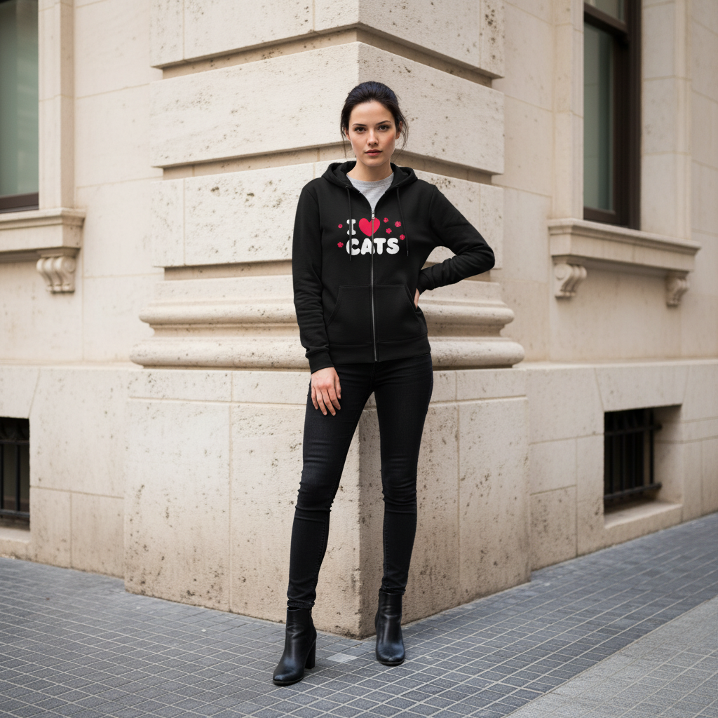 I Love Cats Zip Hoodie | Cat Lover Hoodie