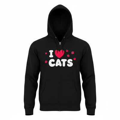 I Love Cats Zip Hoodie | Cat Lover Hoodie