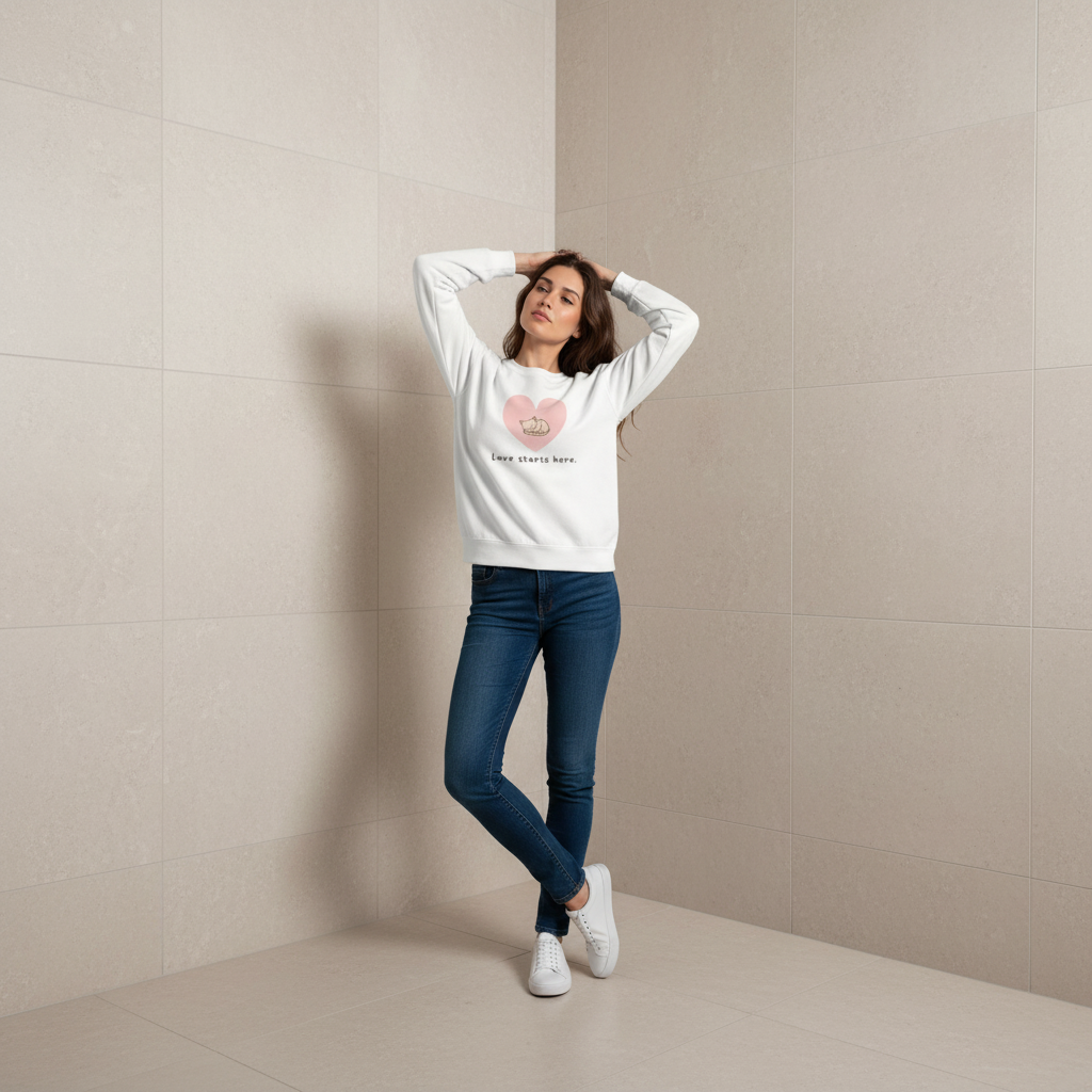 Sleeping Cat Heart Love Starts Here Sweatshirt | Cute Cat Graphic