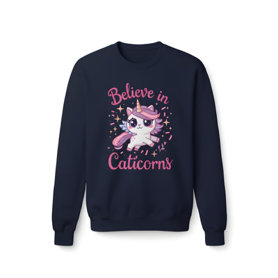 Believe in Caticorns Sweatshirt | Cute Cat Unicorn Graphic