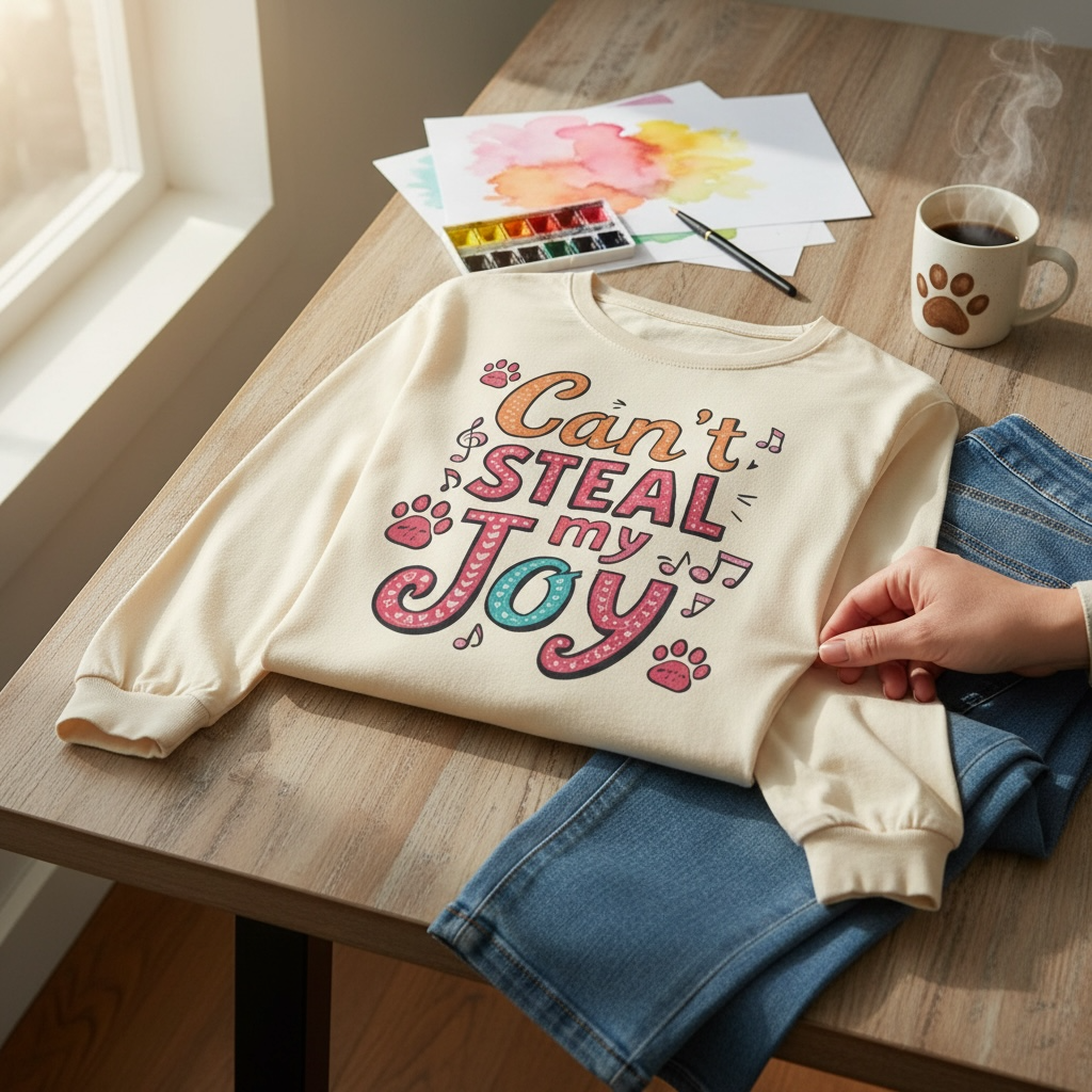 Cant Steal My Joy long sleeve shirt | joyful paw print design, music notes