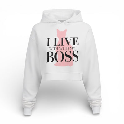 I Live With My Boss Cat Cropped Hoodie | Cat Mom Sweatshirt
