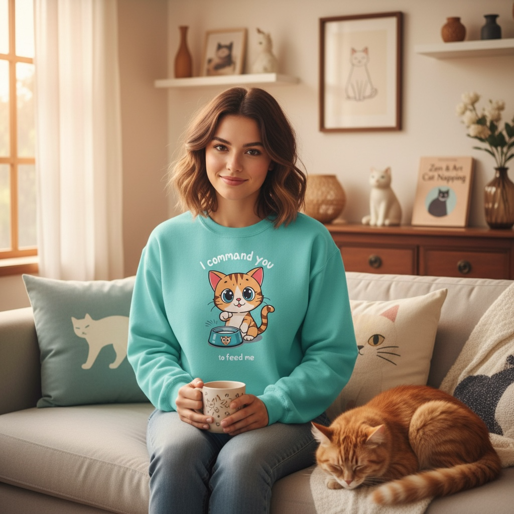 I Command You to Feed Me Cat Illustration Sweatshirt | Cute Kitten Graphic