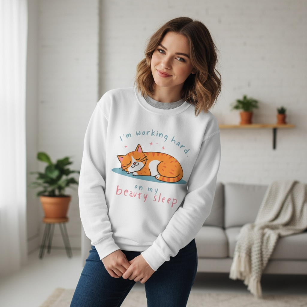Sleeping Orange Cat sweatshirt | Im working hard on my beauty sleep crewneck