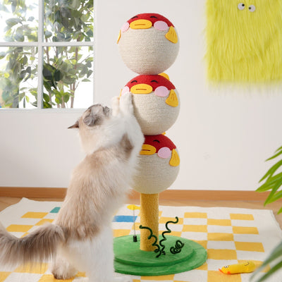 Cute Puffer Fish-shaped Cat Climbing Frame, Three-tier Climbing Tower With Base