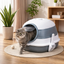 The Paw Dome - Covered Cat Litter Box With Lid, White And Gray
