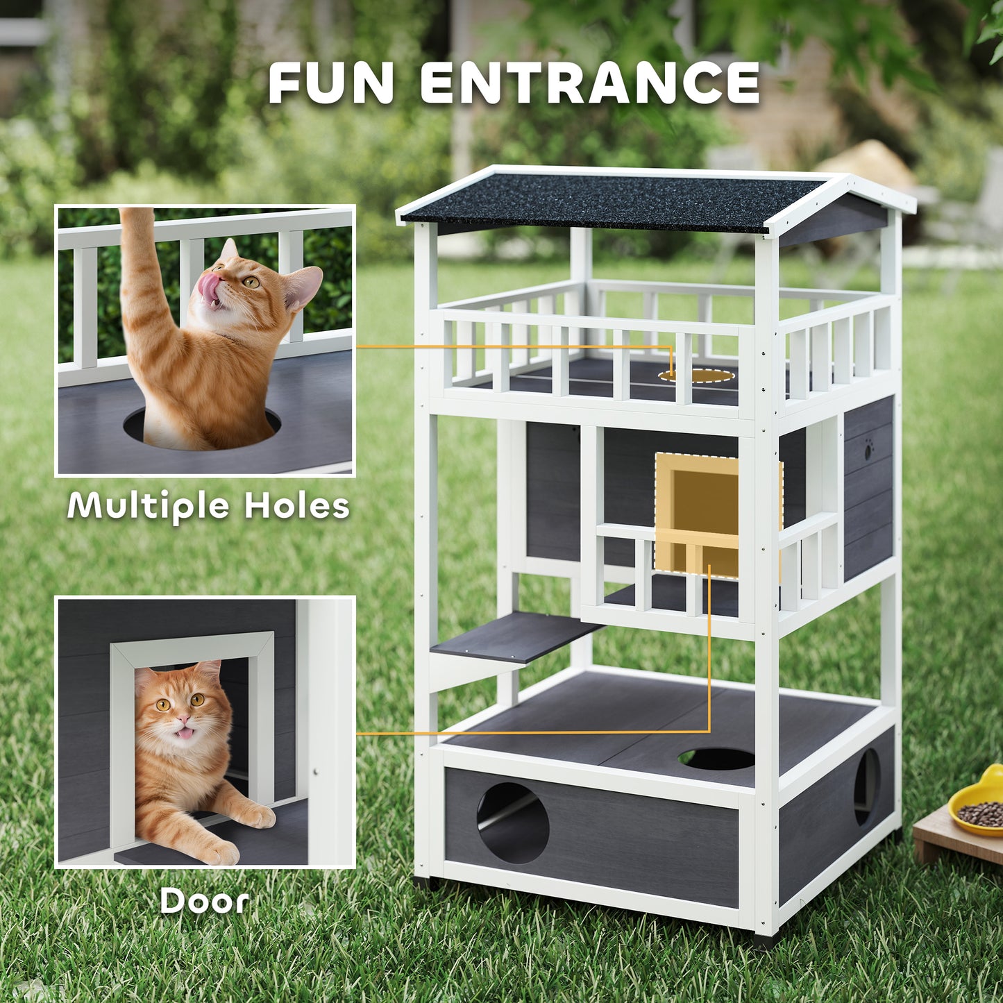 EarthPaw Hideaway - Wooden Outdoor Cat House / Condo With Asphalt Roof