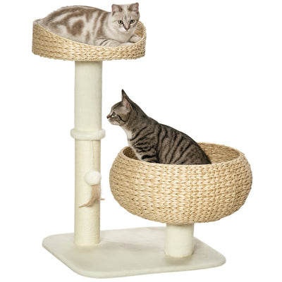 28" Elevated Cat Bed with Sisal Scratching Post - Modern Cat Tree with Cute Basket Design