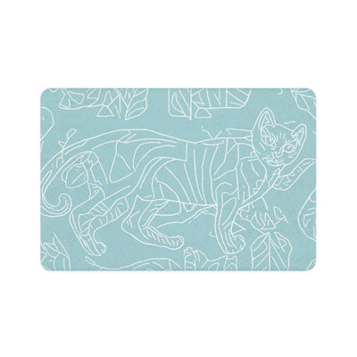 Light Blue Cat Pattern Pet Food Mat (12x18)