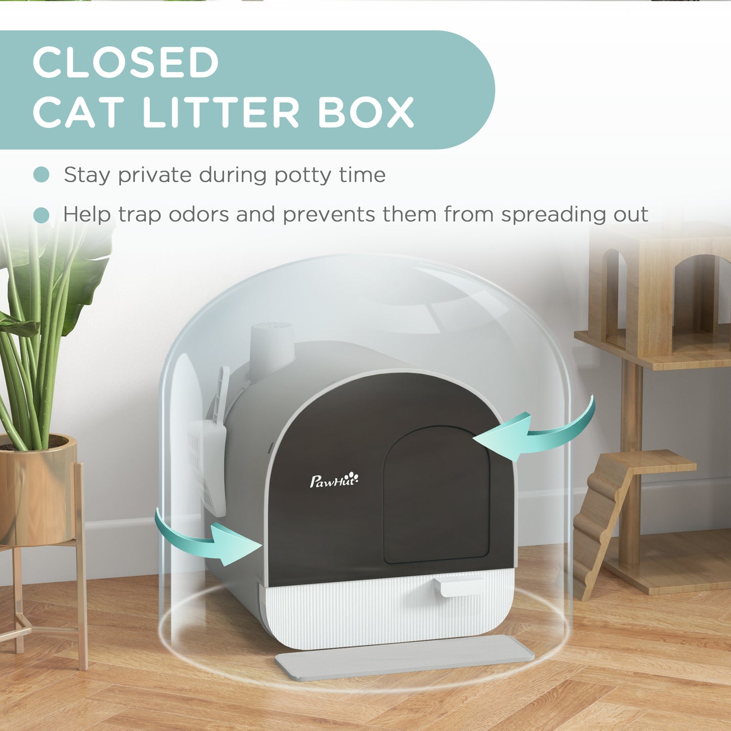 The Pawhut - Cat Litter Box With Lid With Scoop And Filter, Light Gray