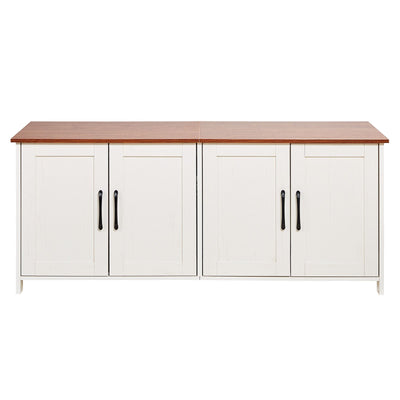 Cat Litter Box Enclosure For Multi Cats, 47.2 In Hidden Litter Box Cabinet With 4 Doors & 2 Entries, Indoor Cat Washroom, Wooden Kitty House Furniture, Fit Most Litterboxes, Brown & White