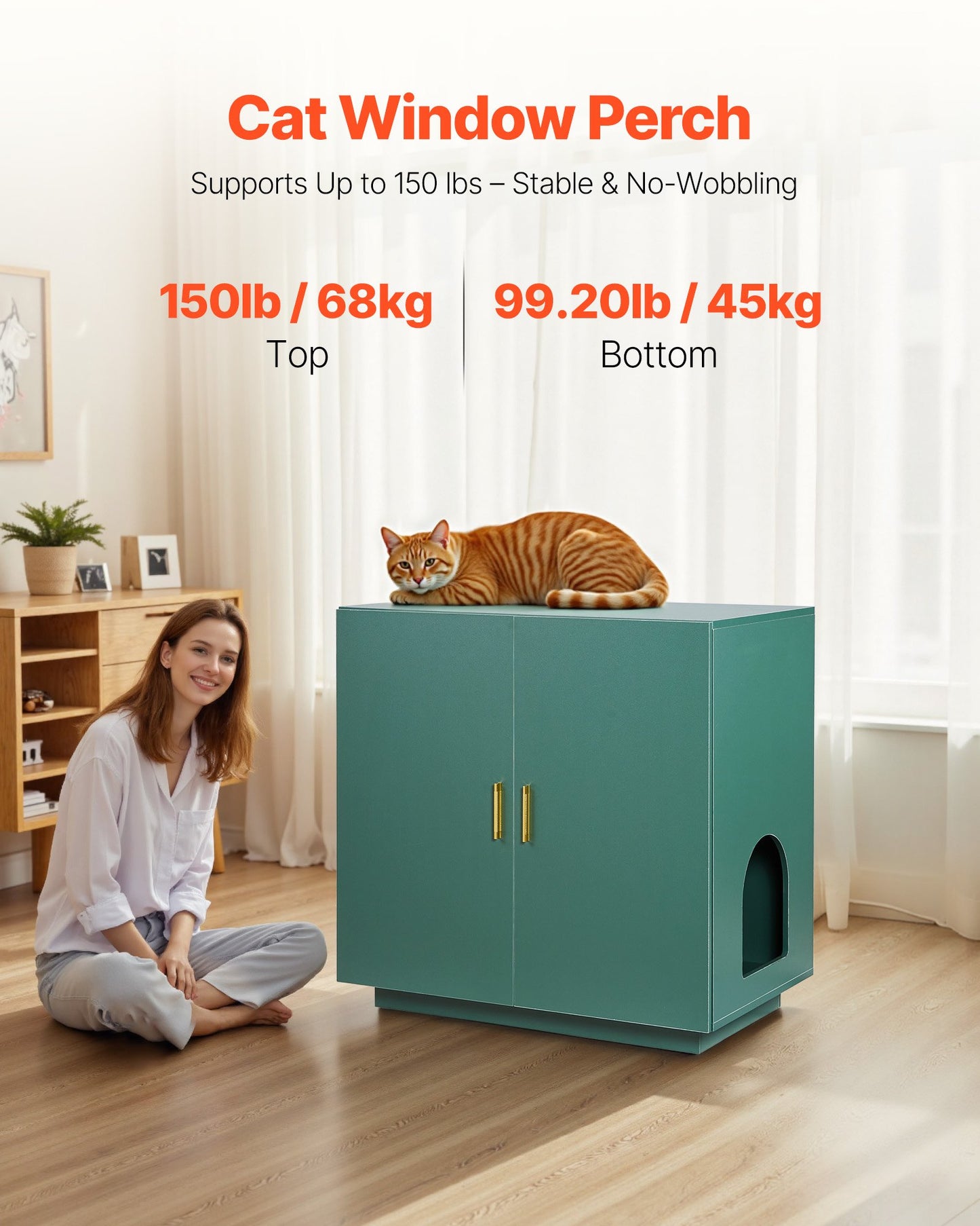 Cat Litter Box Enclosure, 31.5 In Hidden Litter Box Cabinet, Wooden Indoor Cat Washroom With Ventilated Holes, Double-Door Kitty Pet House Furniture, End Side Table Fit Most Litterboxes
