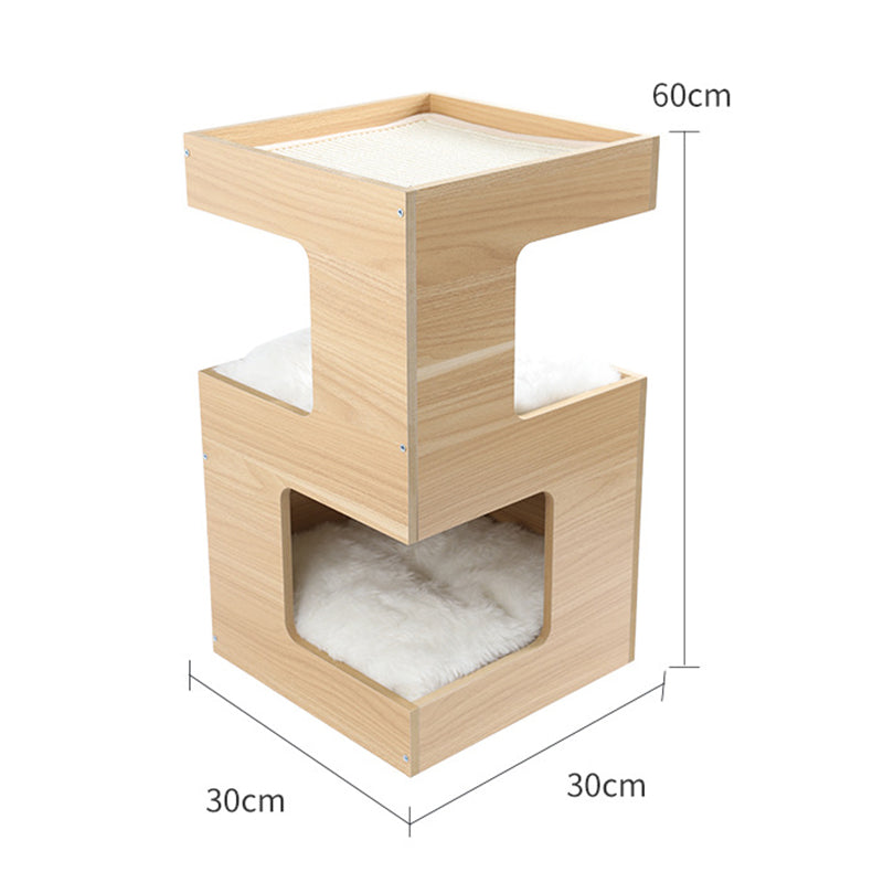 Modern Solid Wood Double Layer Cat Bed