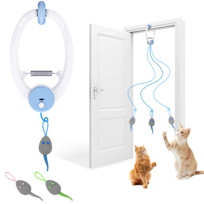 Door Hanging Auto-Rebound Cat Toy, Retractable Kitten Teaser with 3 Mice, Interactive Pet Play Toy for Indoor Cats