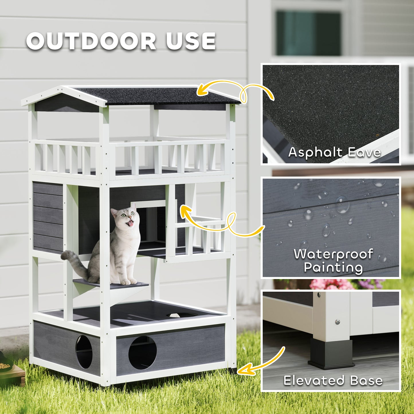 EarthPaw Hideaway - Wooden Outdoor Cat House / Condo With Asphalt Roof