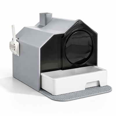 The Pawhut - Hooded Cat Litter Box W/ Litter Mat, Litter Particle Catching, Gray