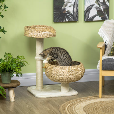 28" Elevated Cat Bed with Sisal Scratching Post - Modern Cat Tree with Cute Basket Design