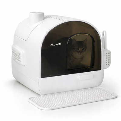 The Pawhut - Cat Litter Box With Lid With Scoop And Filter, White