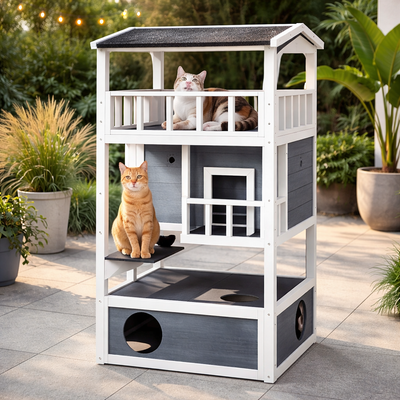EarthPaw Hideaway - Wooden Outdoor Cat House / Condo With Asphalt Roof