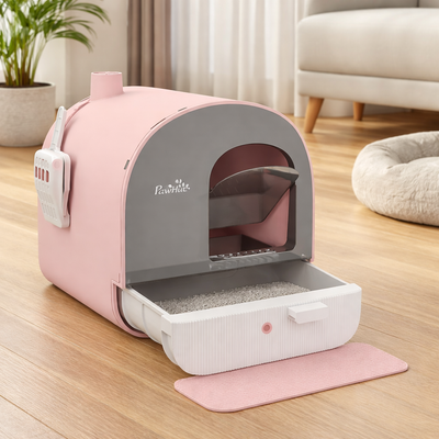 Cat Litter Box With Lid With Scoop And Filter, Pink