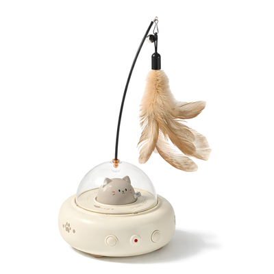 Smart Laser Teaser Cat Toy - Electric UFO With Bell with Replaceable Feather - Interactive Cat Toy