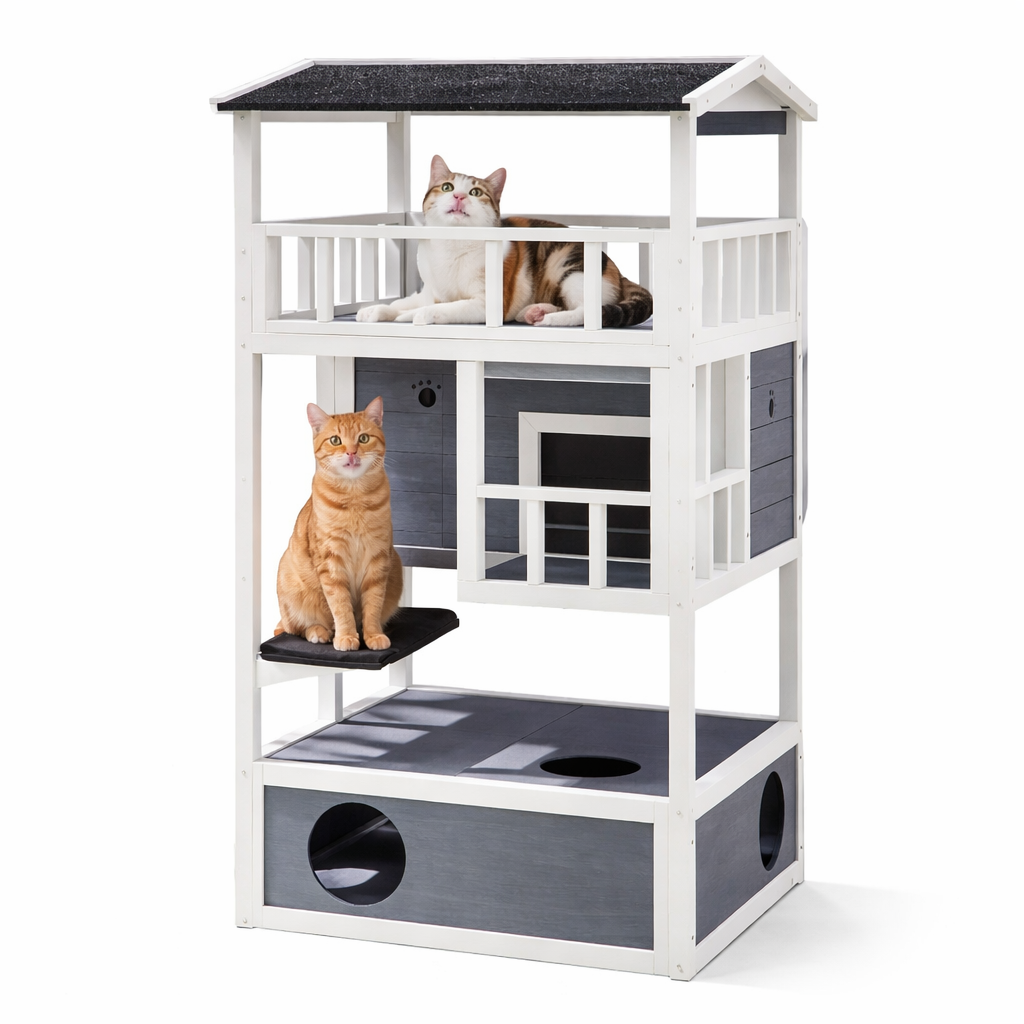 EarthPaw Hideaway - Wooden Outdoor Cat House / Condo With Asphalt Roof