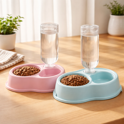 Thin Macron Ribbon Drinking Bottle Round Plastic Pet Double Bowl