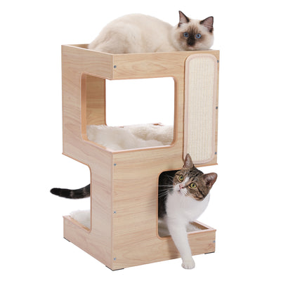 Modern Solid Wood Double Layer Cat Bed